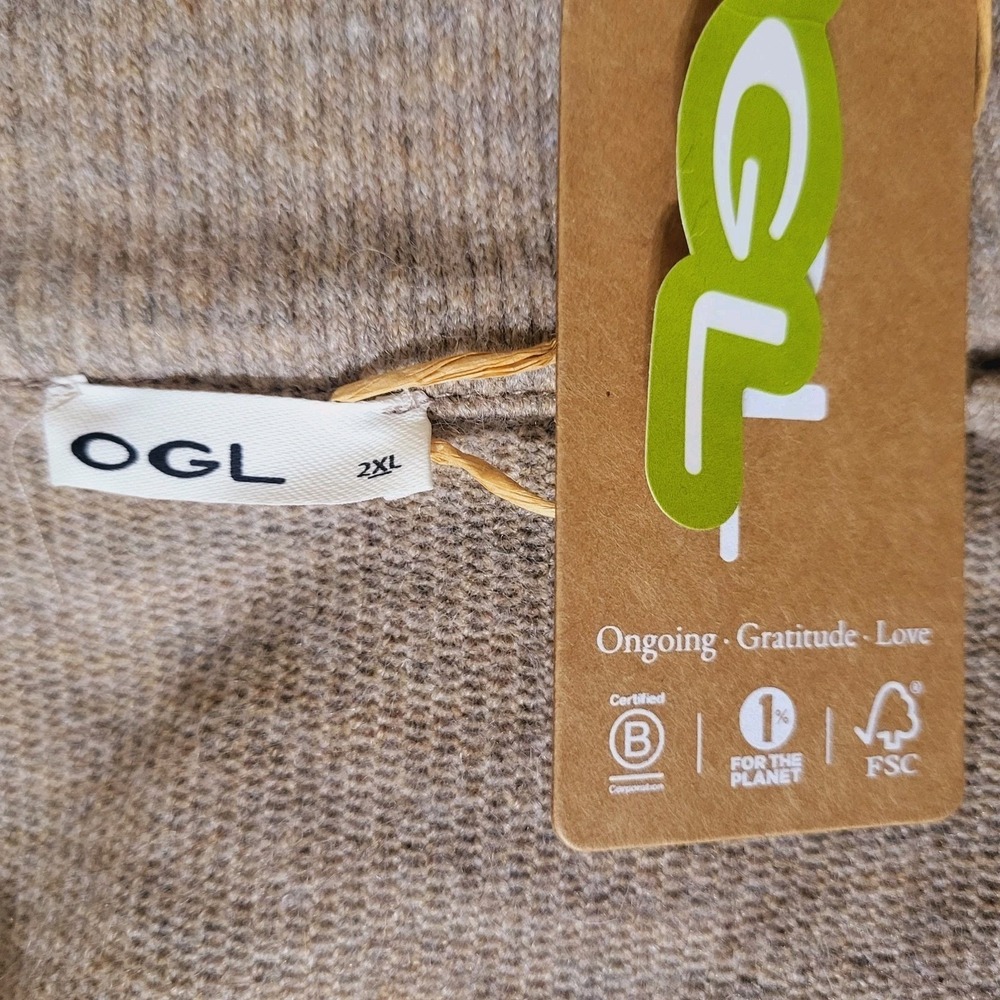 OGL Plus 2X NWT Cozy Quarter Zip Pullover Heather Taupe Relaxed Thermal Minimal - Picture 2 of 8
